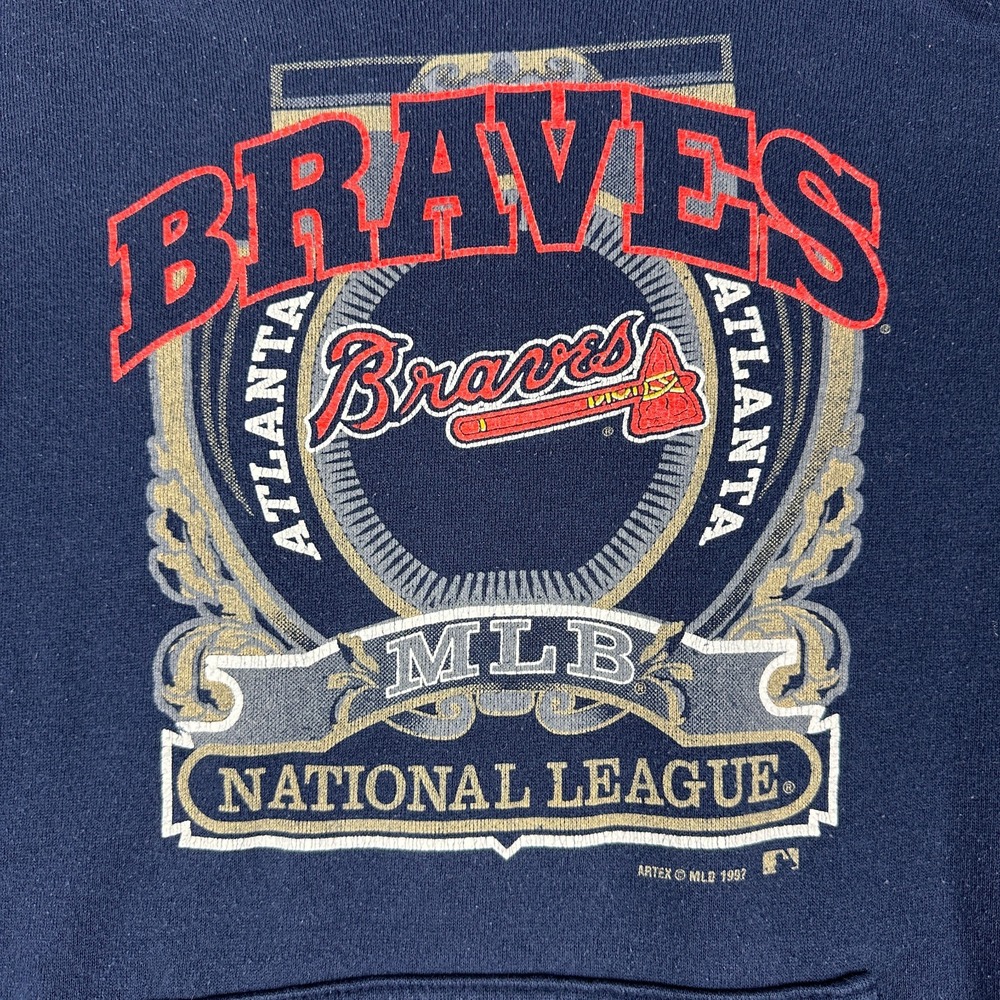 Vintage Artex Atlanta Braves Hoodie Mens Large Navy Blue 1992 MLB Baseball 90s - Picture 3 of 15